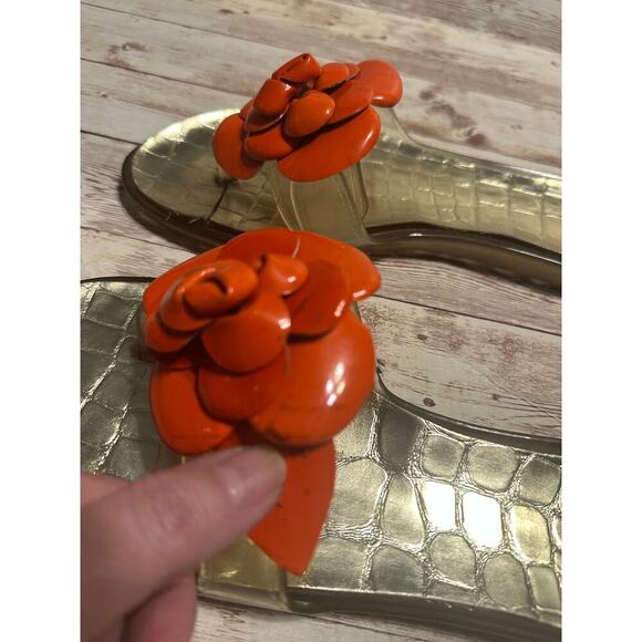 Stuart Weitzman Jelly Thong Flip Flop Size 9 Patent Leather Floral Flower Sandal - Picture 4 of 6